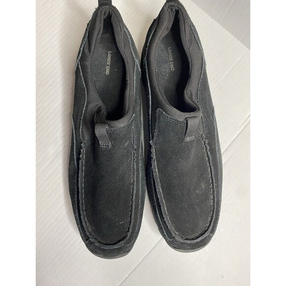 Lands End Men's All Weather Suede Leather Slip On Moc Shoes Size 12 Black - Picture 3 of 7